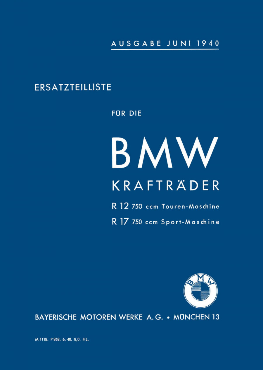 BMW R12 und R17 mit Seitenwagen Ersatzteilkatalog