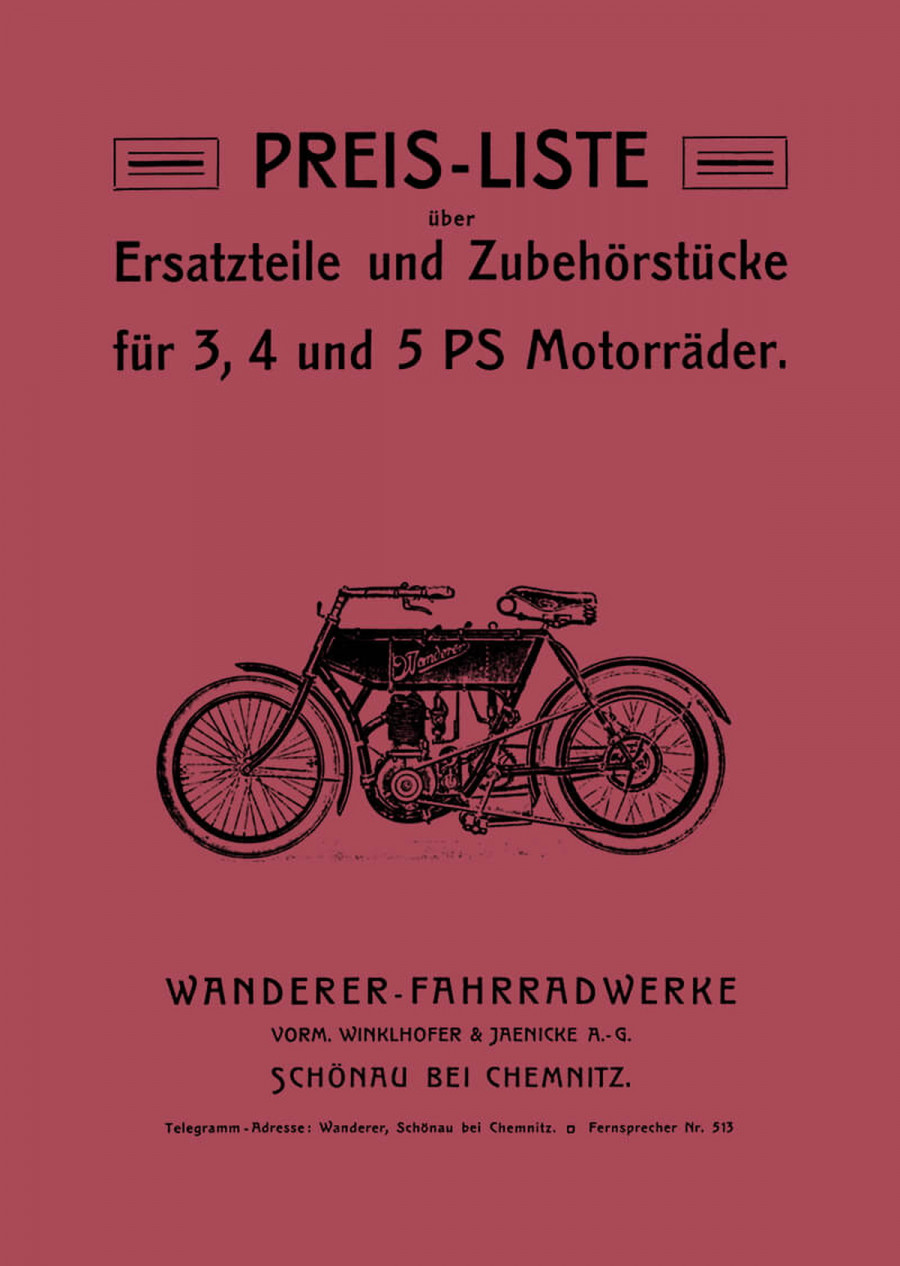 Wanderer 3-, 4-  und 5 PS Motorräder Ersatzteilkatalog