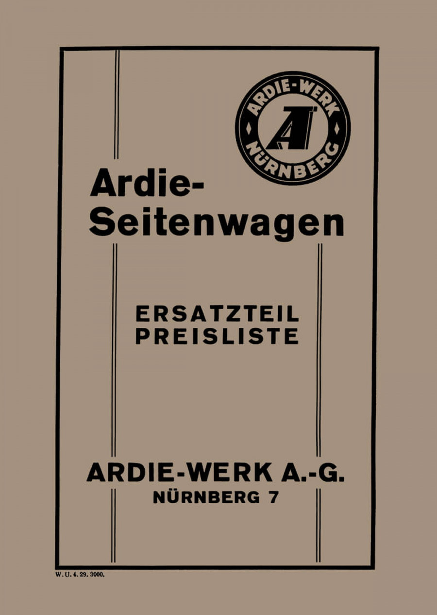 Ardie Seitenwagen 1929 Ersatzteilkatalog