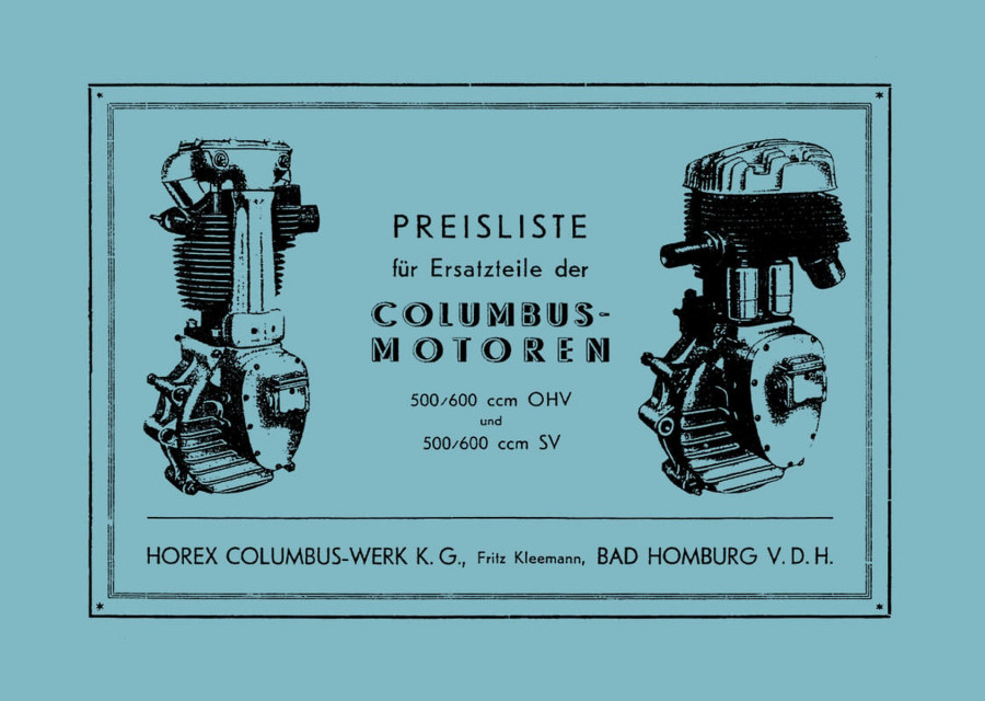 Columbus Motoren 500 und 600 ccm OHV und S Ersatzteilkatalog