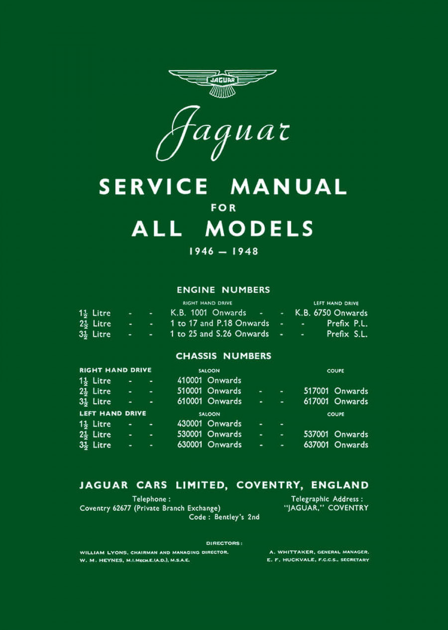 Jaguar Service Manual for Models 1946-1948