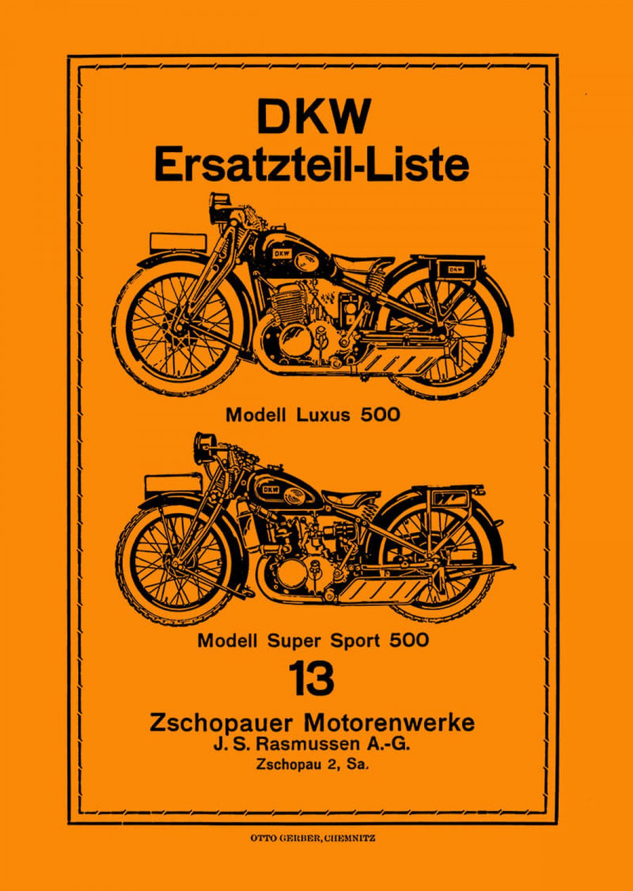 DKW Supersport 500 und Luxus 500 Ersatzteilkatalog