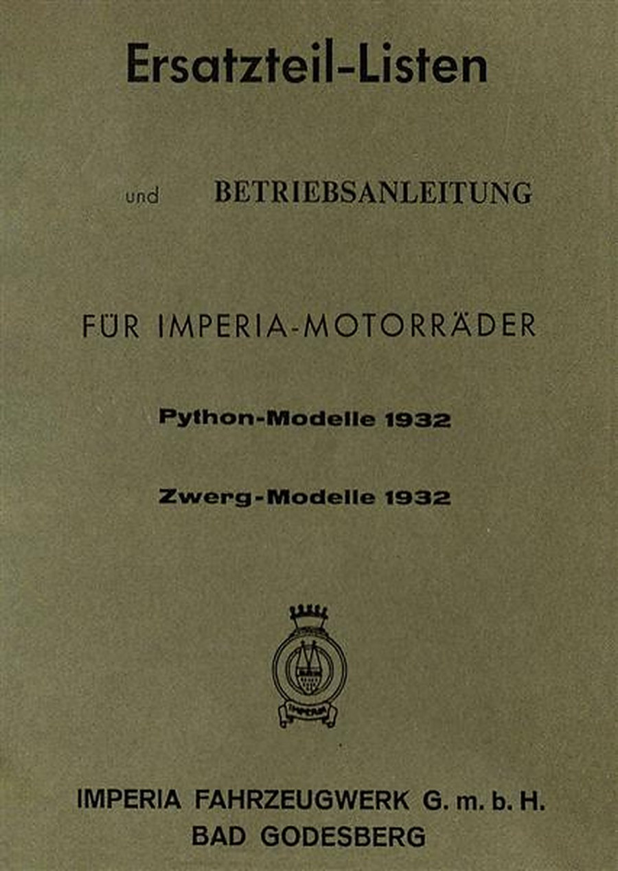 Imperia Python und Zwerg Betriebsanleitung und Ersatzteilkatalog