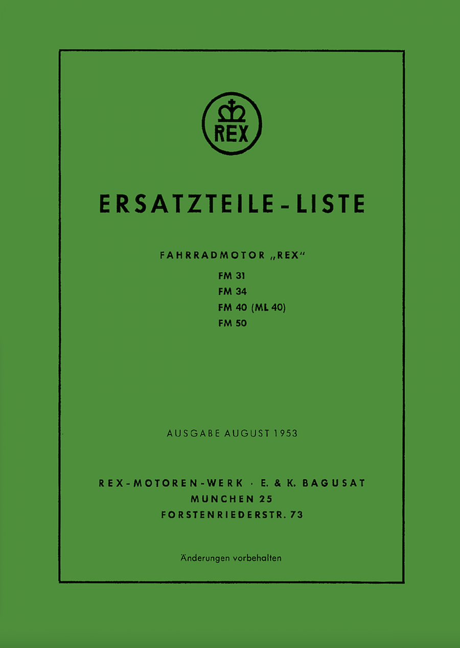 Rex FM31 FM34 FM40 FM 50 Motor Einbauanleitung und Ersatzteilkatalog