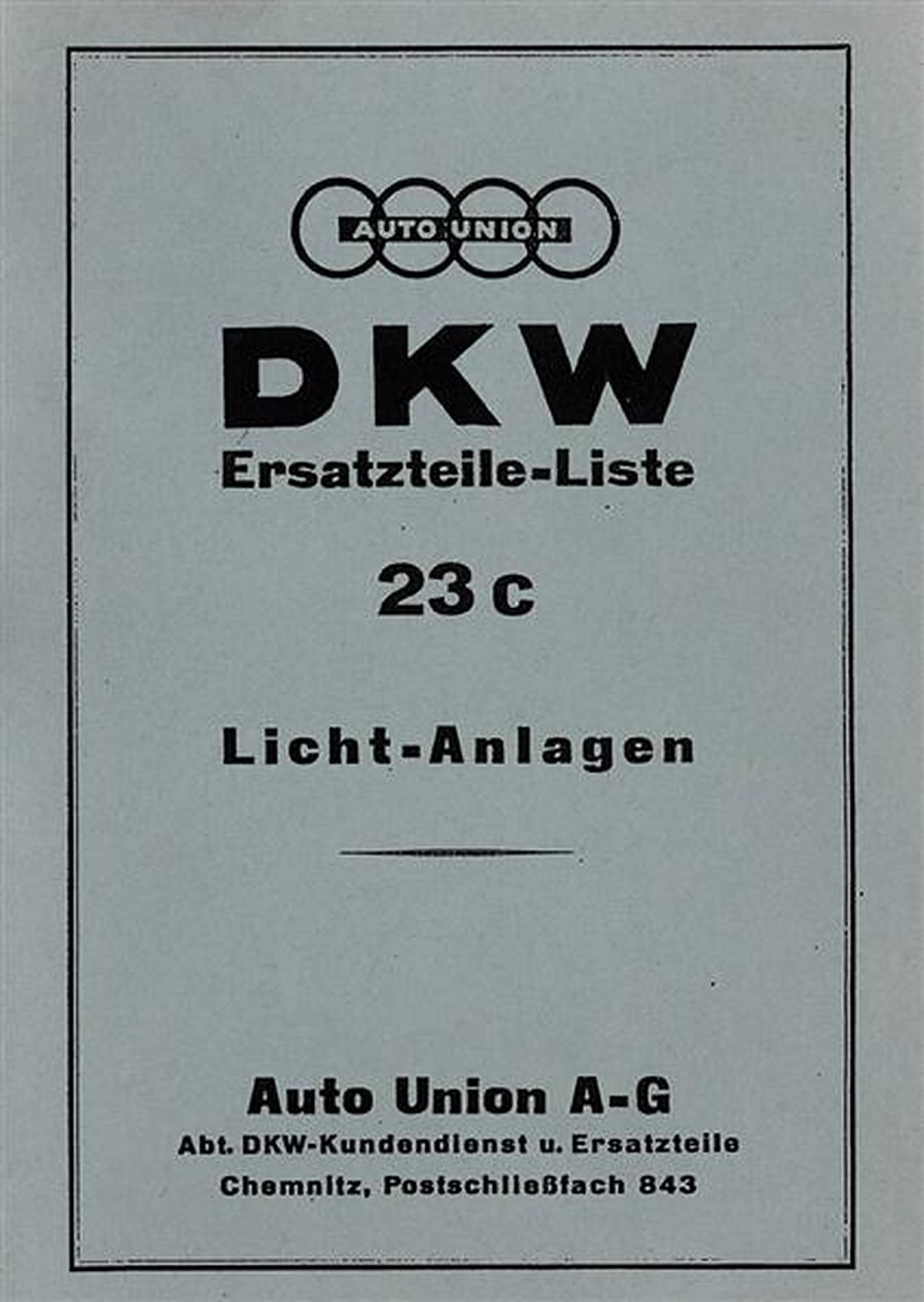 DKW Licht-Anlagen Vorkriegsmodelle Ersatzteilkatalog