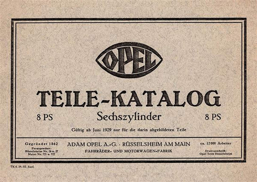 Opel 8 PS - 6-Zylinder Ersatzteilkatalog
