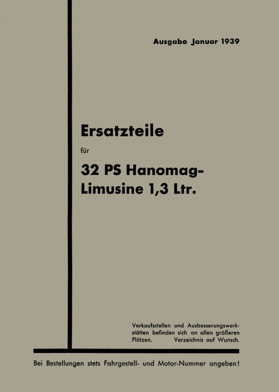 Hanomag 32 PS - 1.3 L Limousine Ersatzteilkatalog