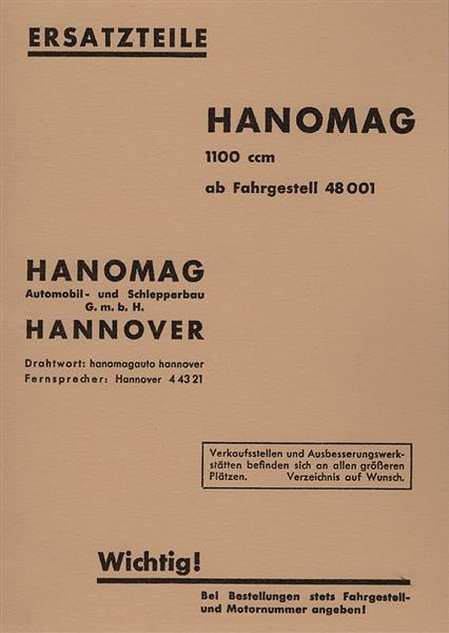 Hanomag 1100 Ersatzteilkatalog