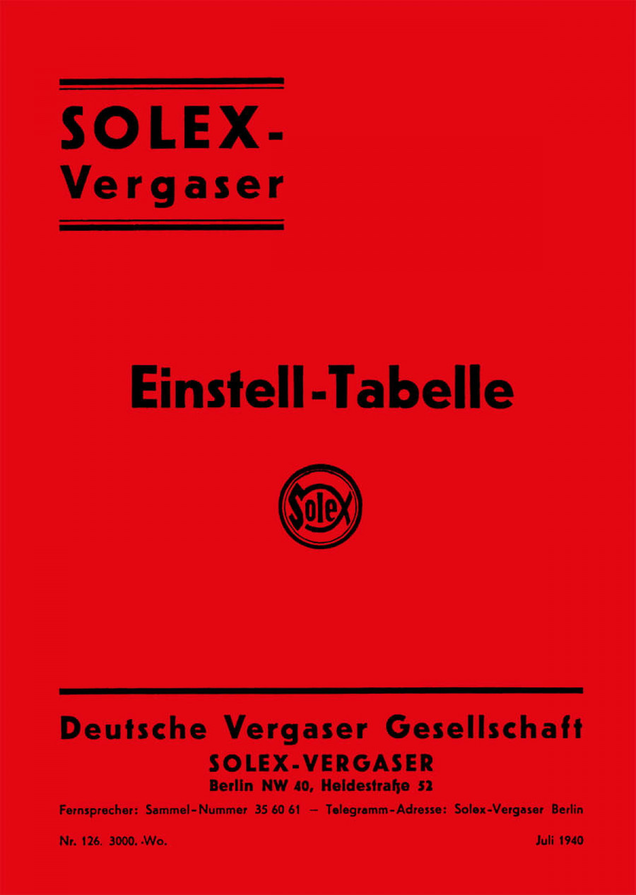 Solex Einstell-Tabellen für deutsche PKW und Lieferwagen