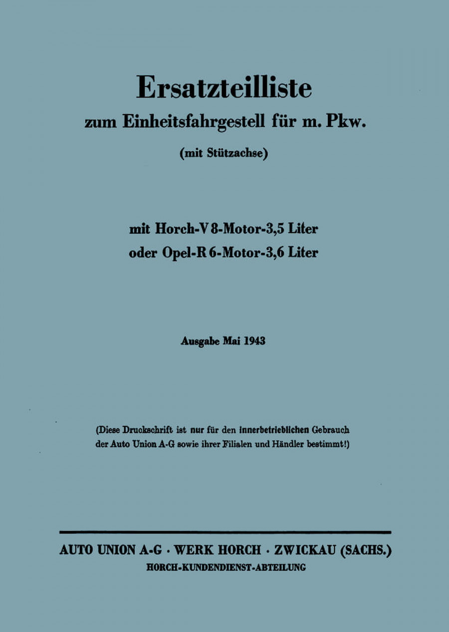 Horch Einheitsfahrgestell Ersatzteilkatalog