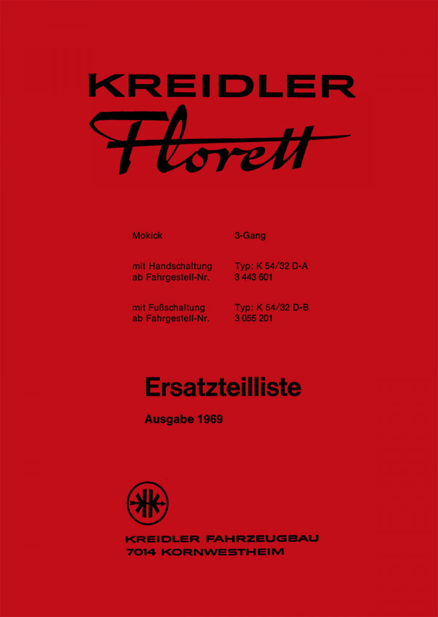 Kreidler Florett 3-Gang mit Hand- oder Fußschaltung Ersatzteilkatalog