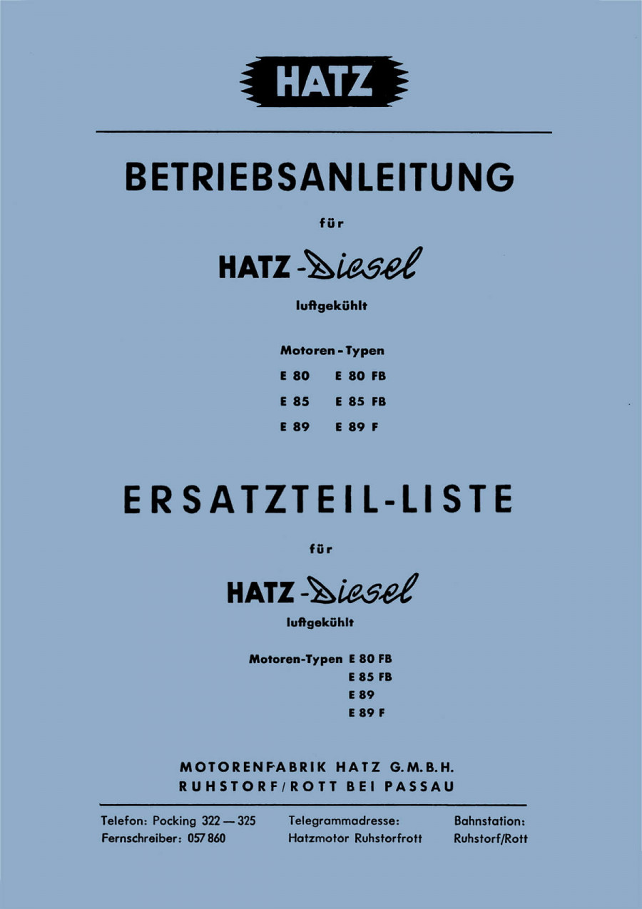 Hatz E80 E80FB E85 E85FB E89 E89F Motoren Betriebsanleitung