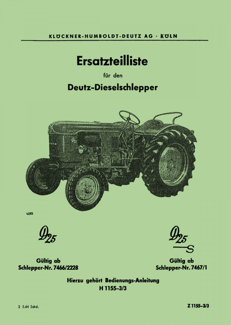 Deutz D25 und D25S Ersatzteilkatalog
