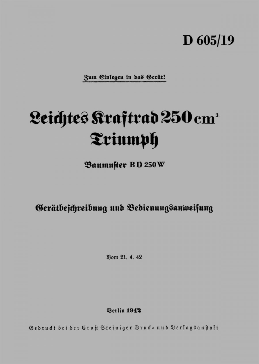 Triumph BD250W Betriebsanleitung und Reparaturanleitung