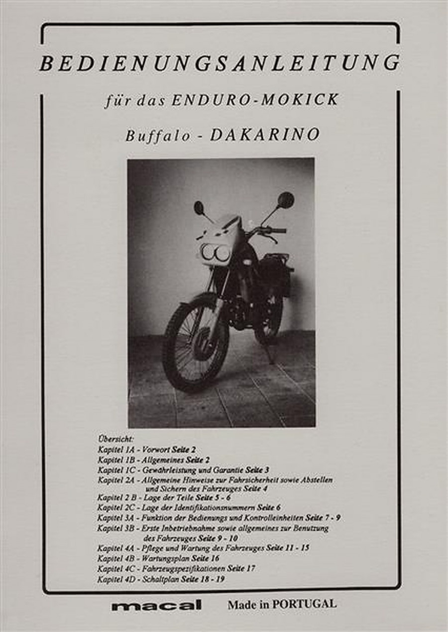 Macal Enduro-Mokick Buffalo Dakarino Betriebsanleitung