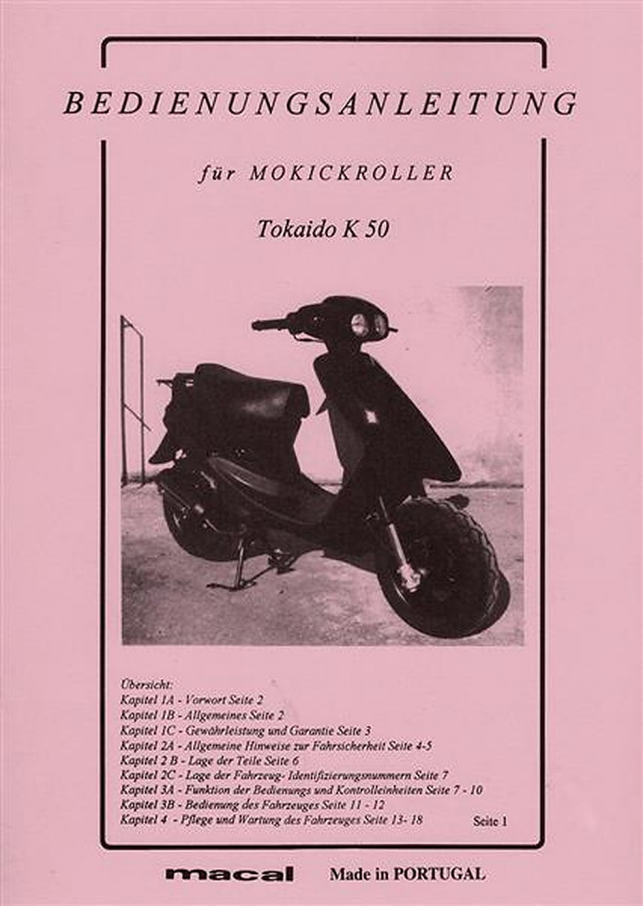 Macal Tokaido K50 Mokickroller Betriebsanleitung
