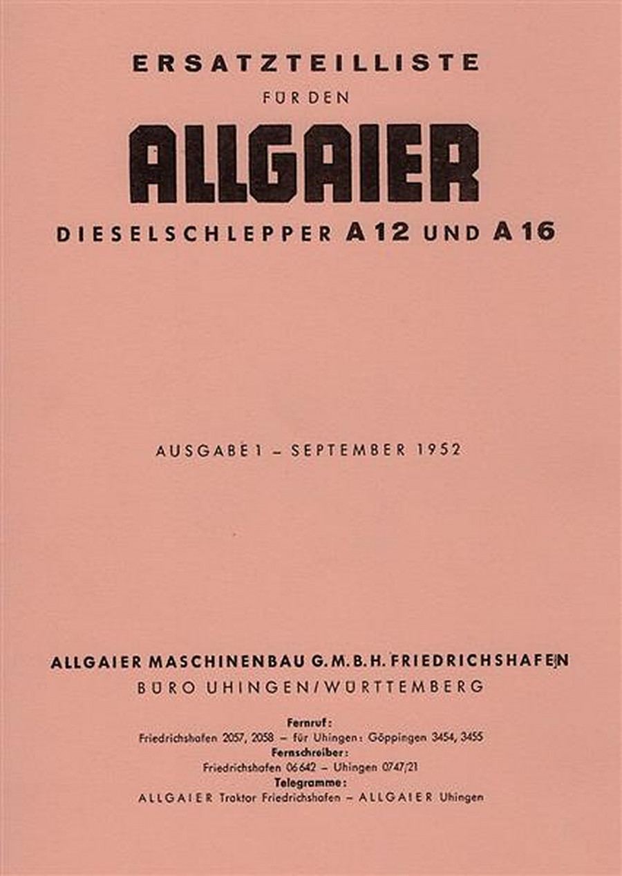 Allgaier A12 und A16 Traktor Ersatzteilkatalog