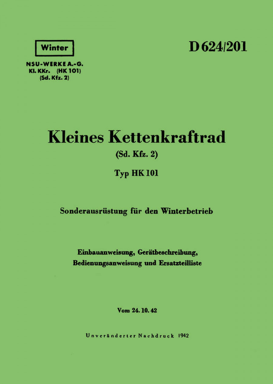 NSU Kettenkraftrad Typ HK101 Ersatzteilkatalog