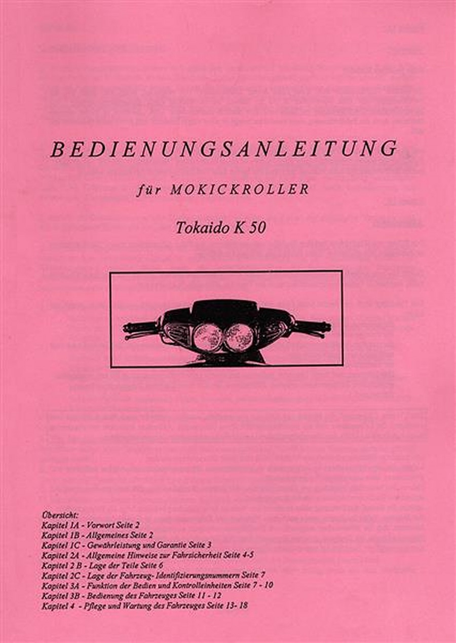 Macal Mokickroller Tokaido K 50 Betreibsanleitung