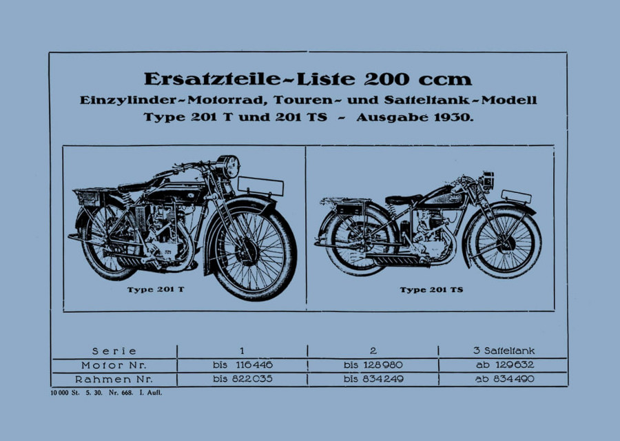 NSU 201T 201TS Touren- und Satteltank-Modell Ersatzteilkatalog