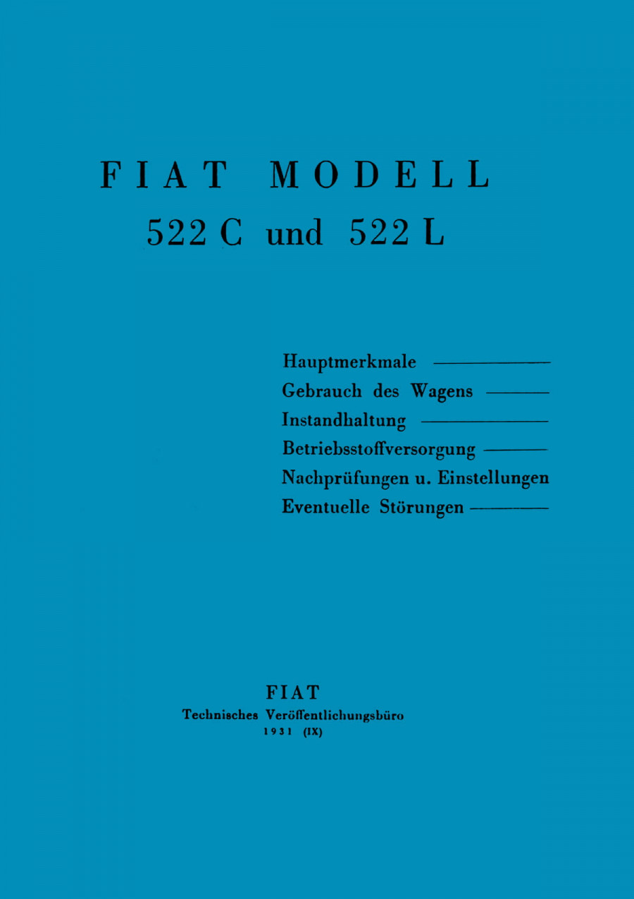 Fiat 522 C und 522 L, Betriebsanleitung