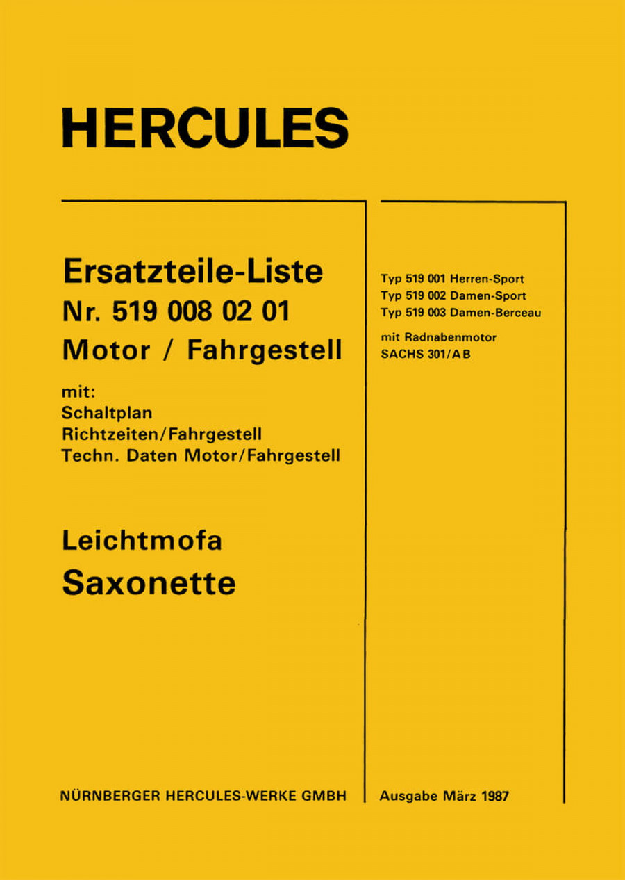 Hercules Leichtmofa Saxonette Ersatzteilkatalog