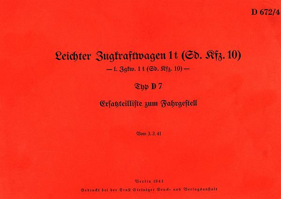 Maybach D 7 1t Leichter Zugkraftwagen Ersatzteilkatalog