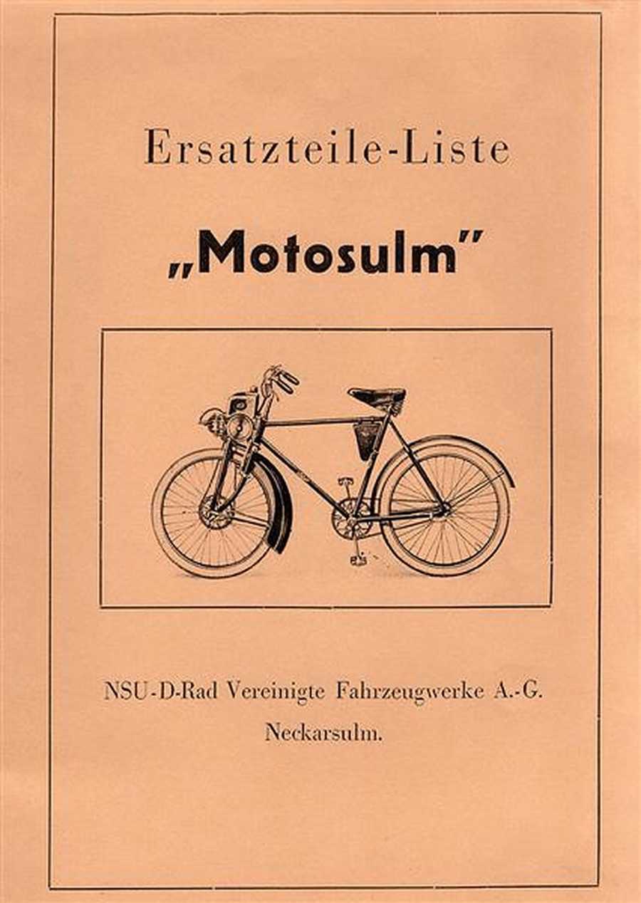 NSU Motorfahrrad Motosulm Ersatzteilkatalog