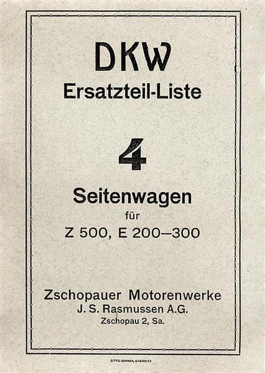 DKW Seitenwagen für E200 E300 Z500 Ersatzteilkatalog