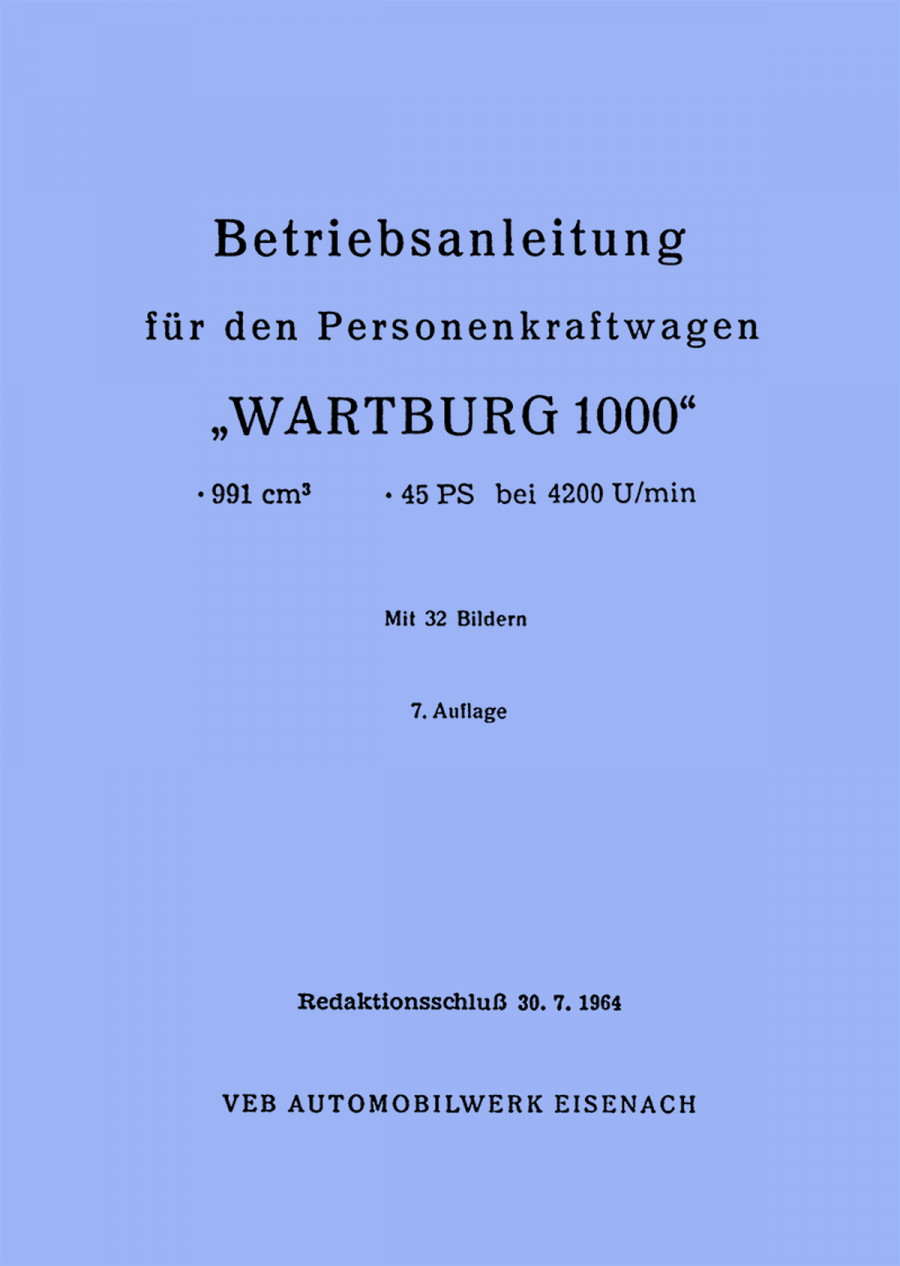 Wartburg 1000 Betriebsanleitung