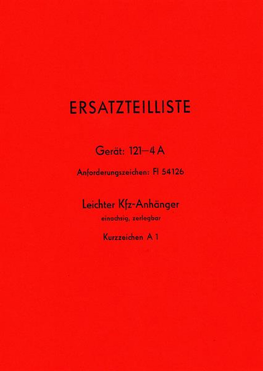 Gerät 121 - 4A leichter KFZ Anhänger Ersatzteilliste