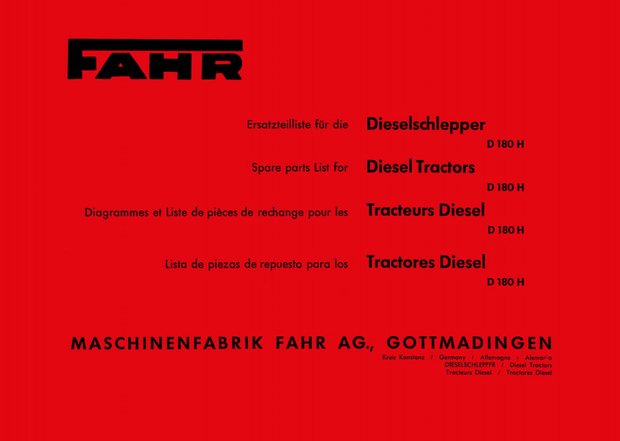 Fahr D180H Diesel-Schlepper Ersatzteilkatalog