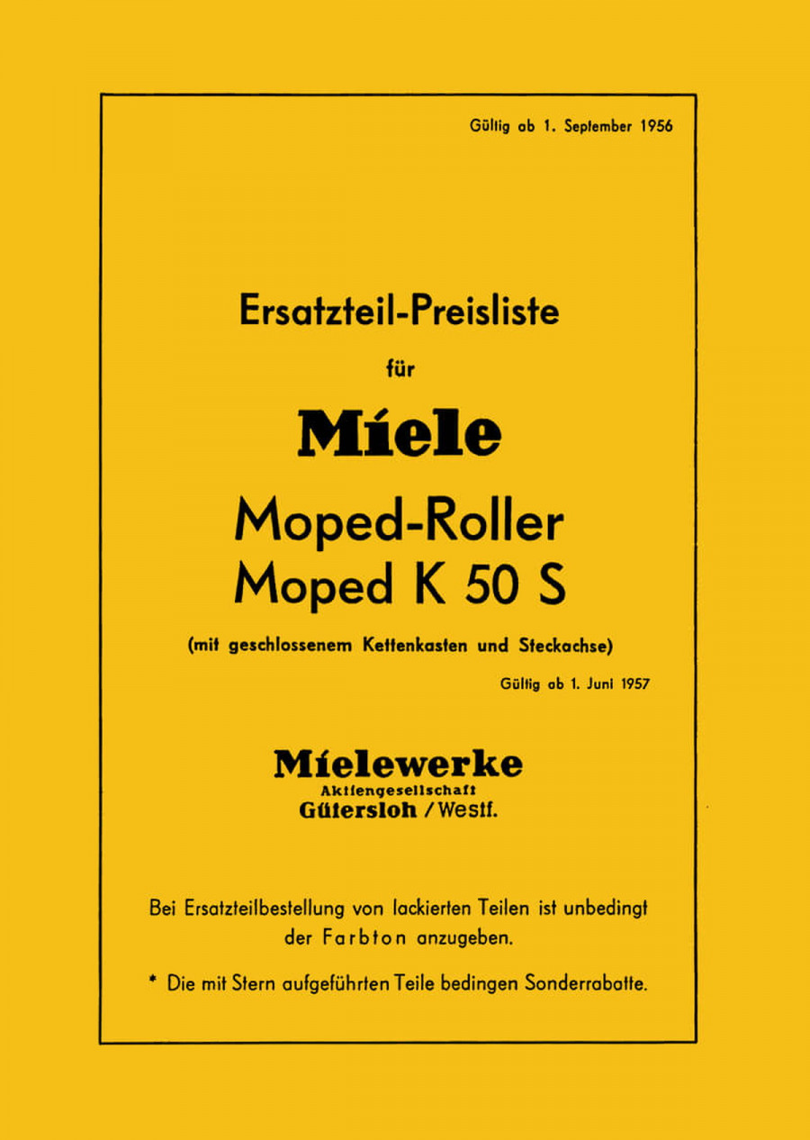 Miele Moped K50S Ersatzteilkatalog