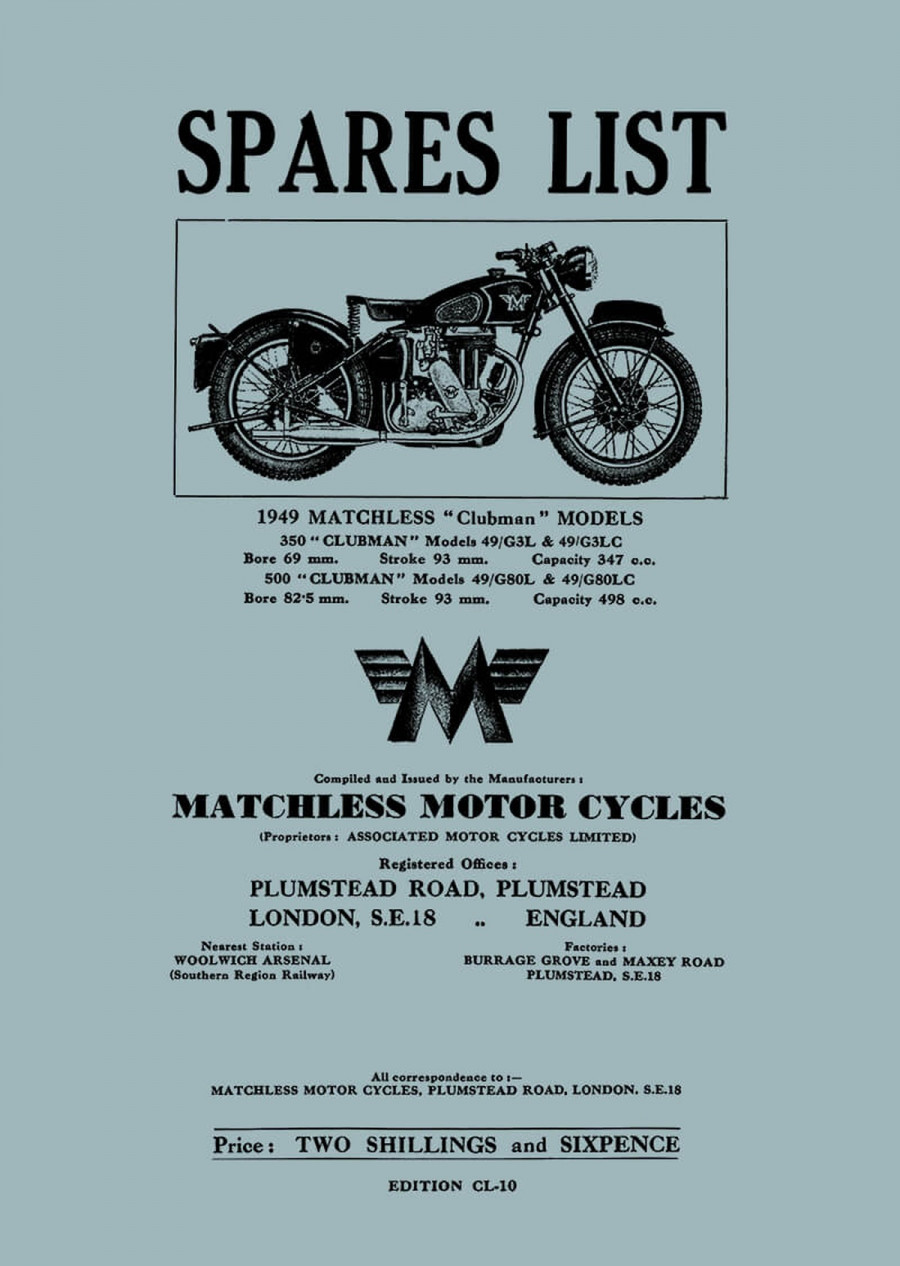 Ersatzteilliste Matchless Clubmann Modelle 1949