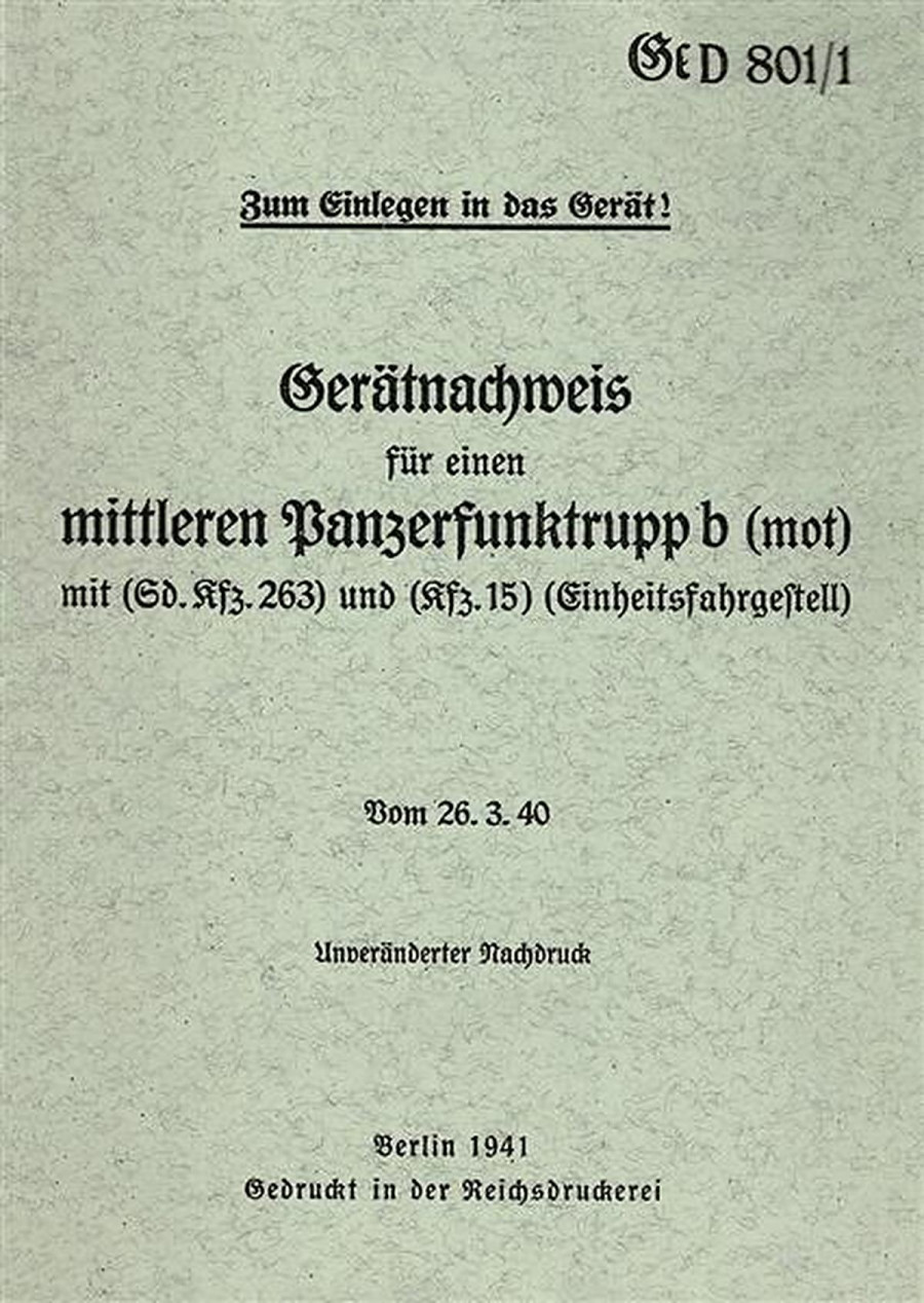 Gerätnachweis für einen mittleren Panzerfunktrupp b