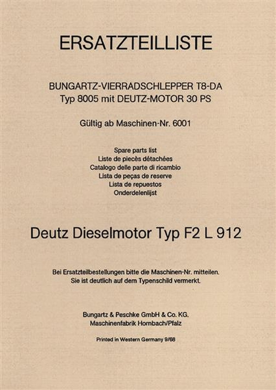 Bungartz T8 Traktor Ersatzteilkatalog