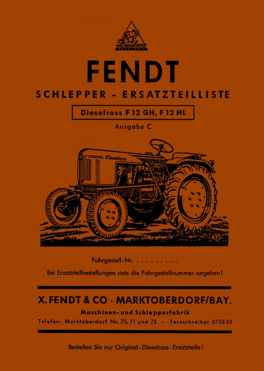Fendt Dieselross F12GH und F12HL Ersatzteilliste