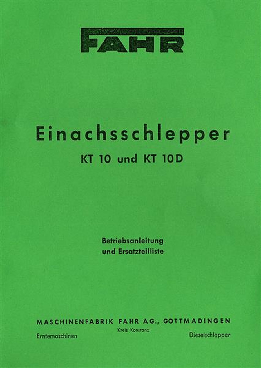 Fahr KT10 KT10D Betriebsanleitung und Ersatzteilkatalog