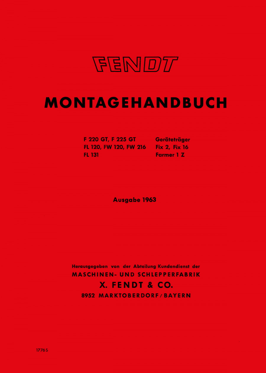 Fendt Farmer 1Z Fix 2 Fix 16 Montagehandbuch
