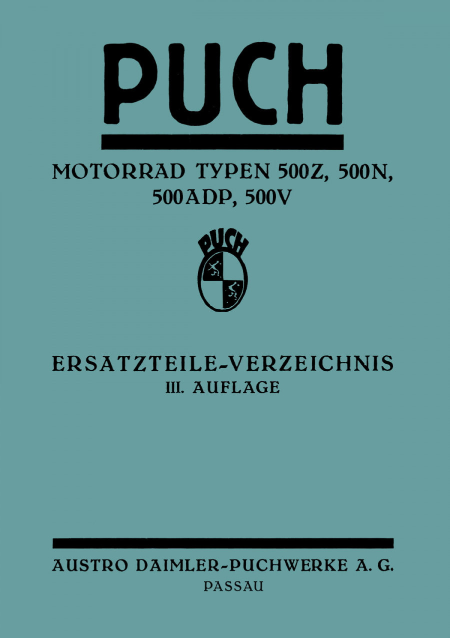 Puch Motorrad, Typen 500Z, 500N, 500ADP, 500V, Ersatzteilkatalog