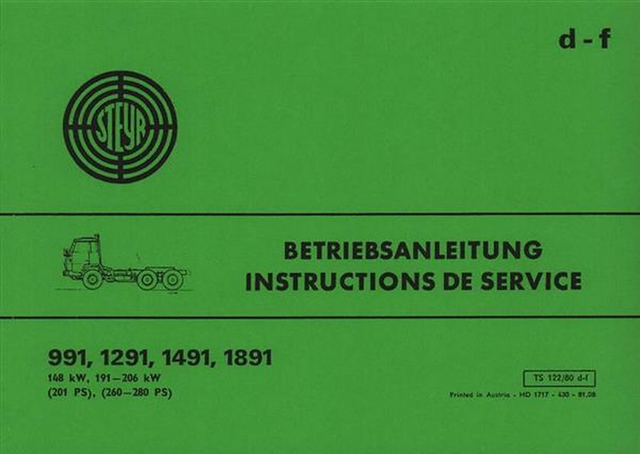 Steyr 991, 1291, 1491, 1891, (201-280 PS), Betriebsanleitung