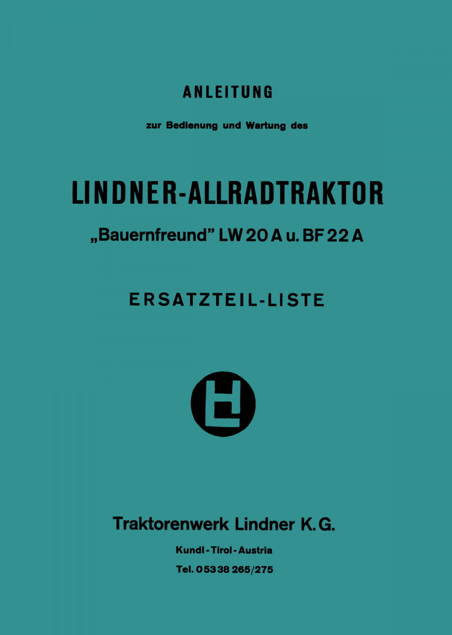 Lindner LW20A und BF22A Betriebsanleitung und Ersatzteilkatalog