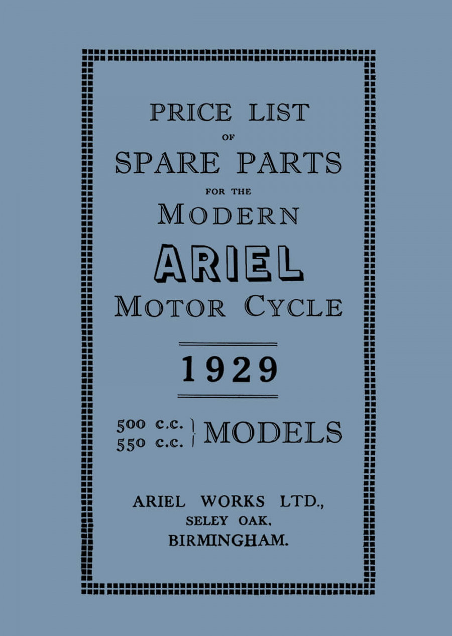 Ariel Motor Cycle 500 & 550 ccm 1929 Spare Parts