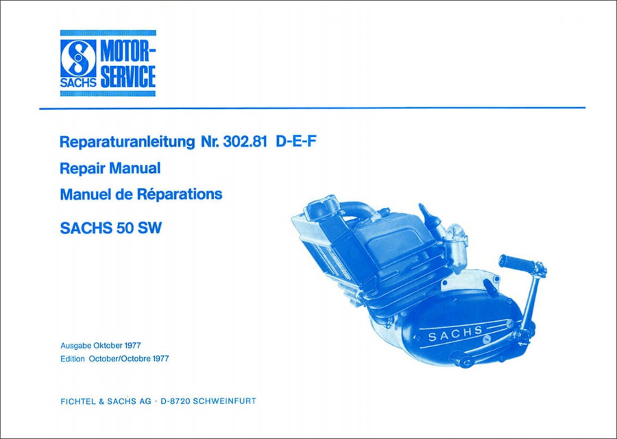 Sachs 50 SW, 5-Gang-Motor mit 6,25 PS, wassergekühlt, Reparaturanleitung