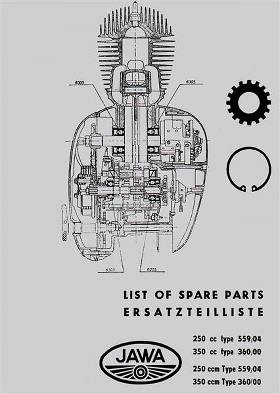 Jawa 250 und 350, 1- u. 2-Zylinder, für Typen 559/04 und 360/00 Ersatzteilkatalog