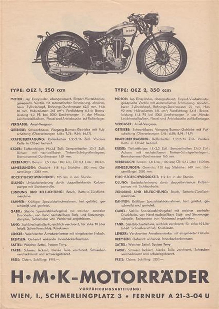 HMK OEZ1-250 ccm, OEZ 2-350 ccm, OEZ 3-500 ccm und OEZ-4-600 ccm, Prospekt-Neudruck