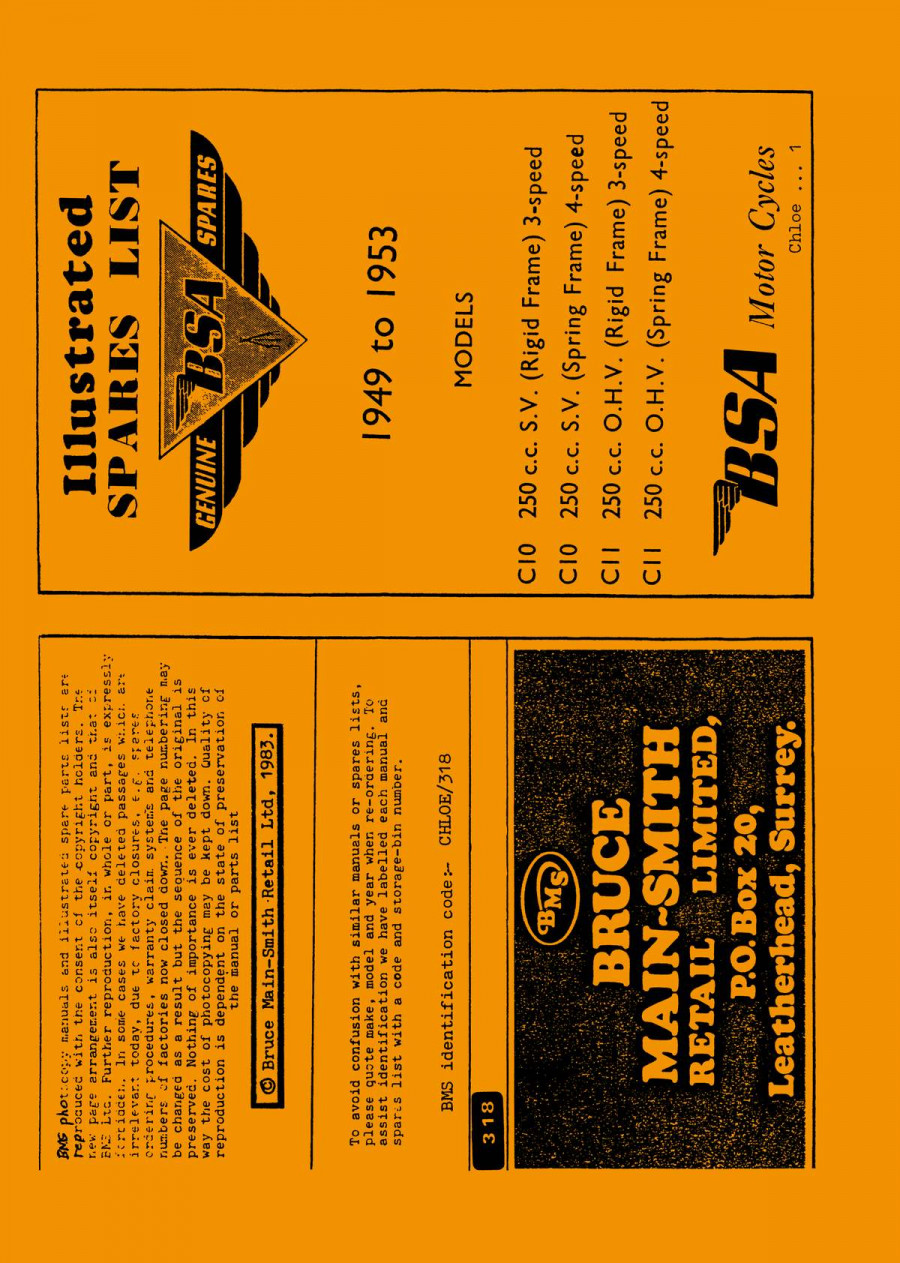 BSA C 10 und C 11, 250 ccm, s.v. und o.h.v., Spares List