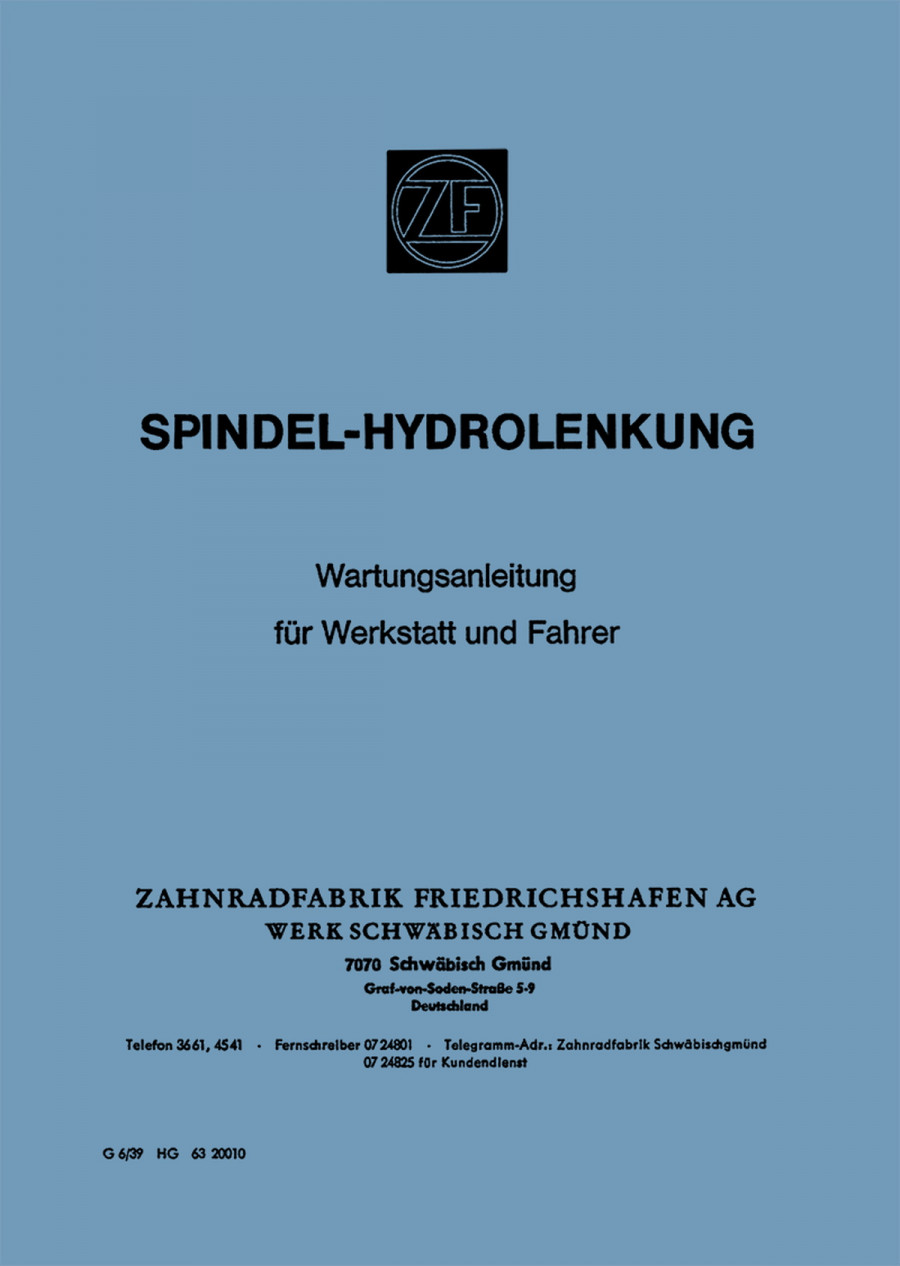ZF Spindel-Hydrolenkung 7418, 7419, 7425, 7428, 7429, 7438, 7468 Wartungsanleitung