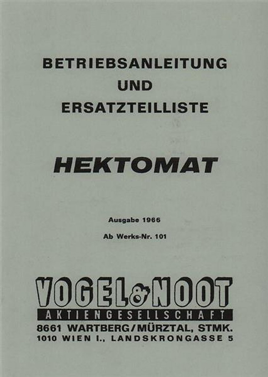 Vogel & Noot Wendepflug Hektomat, Betriebsanleitung und Ersatzteilkatalog