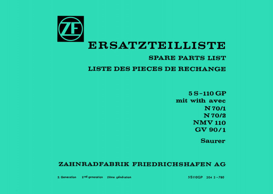 ZF Synchroma 5S-110 GP mit N 70/1, N 70/2, NMV 110, GV 90/1, Ersatzteilliste